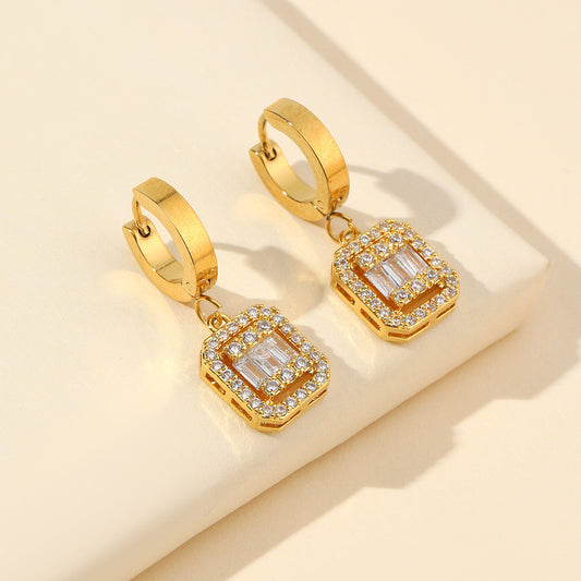Aretes Retro de Acero Titanio con Diseño de Hebilla Cubo de Azúcar - Image 2