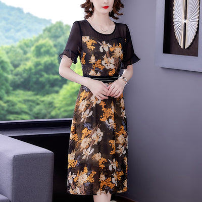 Vestido Estampado Floral Coreano para Mujer - Corte Slim Cintura Ajustada Largo Midi - Image 7