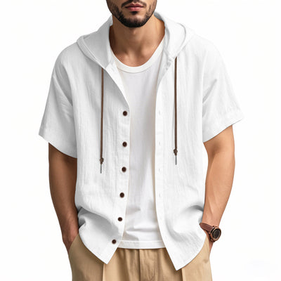 Camisa Suelta con Capucha y Manga Corta para Hombre - Image 45