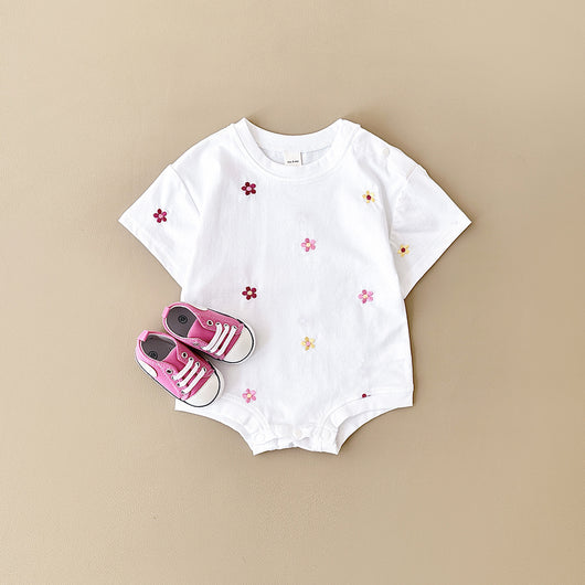 Jumpsuit Infantil con Bordado Floral, Cuello Redondo y Diseño Triangular - Image 3