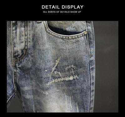 Pantalones Cortos Denim Rotos con Dobladillo Fuzzy - Estilo Retro Trendy para Hombre - Image 15