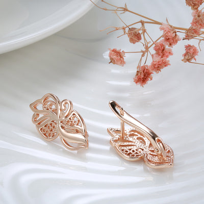 Aretes de Oro Rosado 585 Diseño Minimalista Calado para Mujer - Image 4
