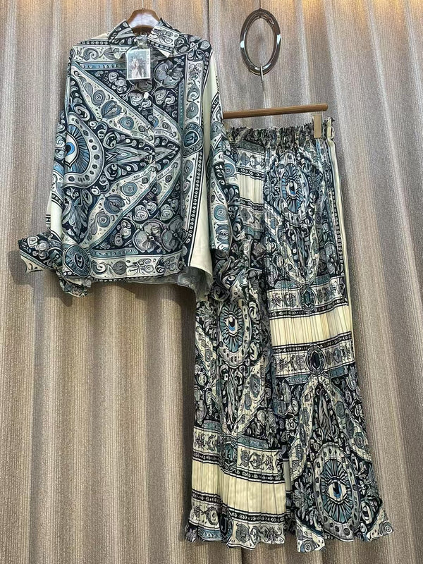 Conjunto de Dos Piezas: Blusa Estampada Personalizada + Pantalón Ancho de Cintura Alta - Image 6
