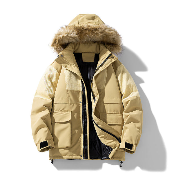 Abrigo Grueso para Hombre con Cuello de Piel - Otoño e Invierno