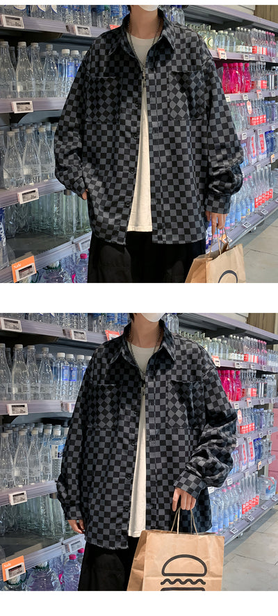Camisa Suelta Estilo Japonés a Cuadros para Hombre - Manga Larga Primavera - Image 15