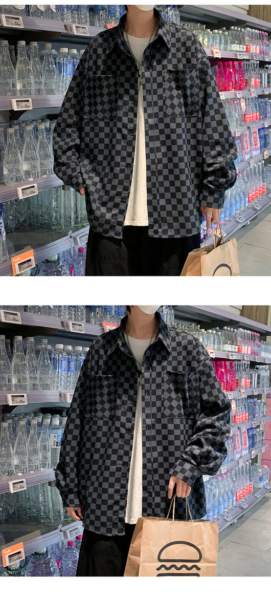 Camisa Suelta Estilo Japonés a Cuadros para Hombre - Manga Larga Primavera - Image 15