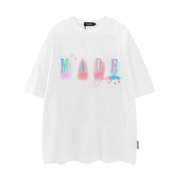Camiseta Hombre Manga Corta Suelta Transpirable Estampado Letras Verano