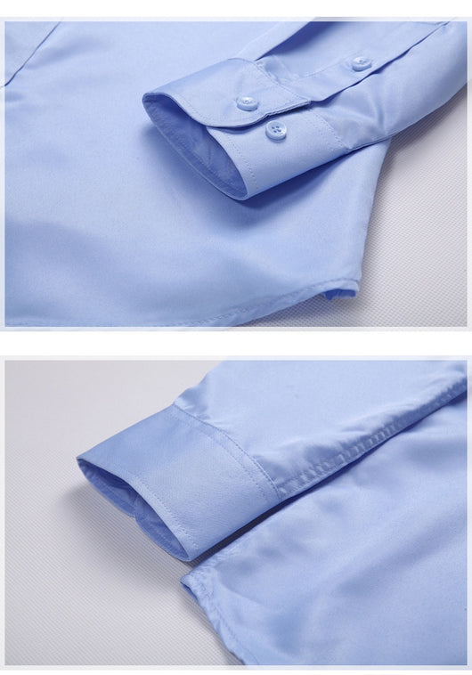 Camisa de Negocios Manga Larga Talla Grande Cuello Solapa Color Sólido para Hombre - Image 36