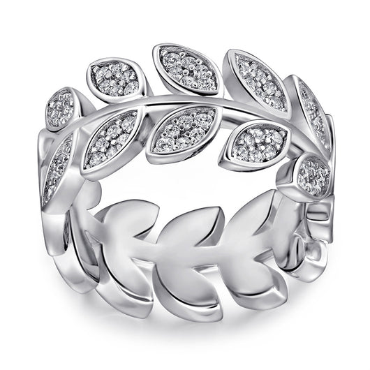 Anillo de Plata Esterlina Versión Ancha con Ojo de Caballo y Hojas de Diamante Incrustadas - Image 10