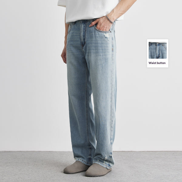 Jeans Rectos Rotos para Hombre en Lavado Claro