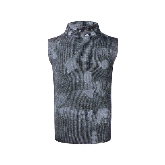 Chaleco de Lana Gris Hombre con Cuello Alto Elástico sin Mangas