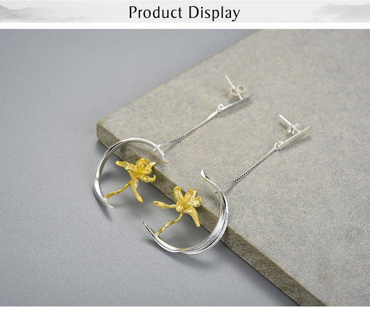 Aretes de Plata S925 Diseño Flor de Lis Semi-Floral para Mujer - Image 11
