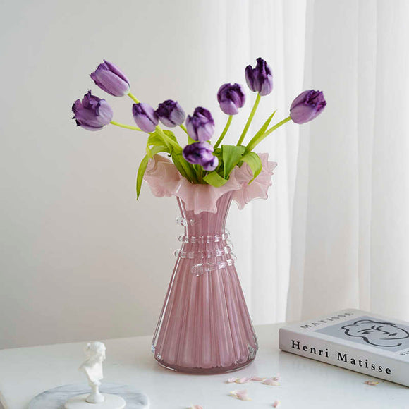 Florero de Cristal Elegante con Diseño de Encaje Francés