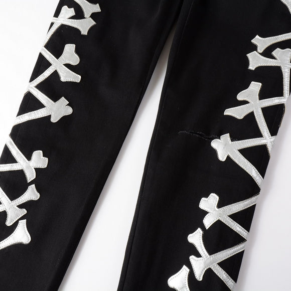 Jeans Slim Fit Negros para Hombre con Detalles Plateados