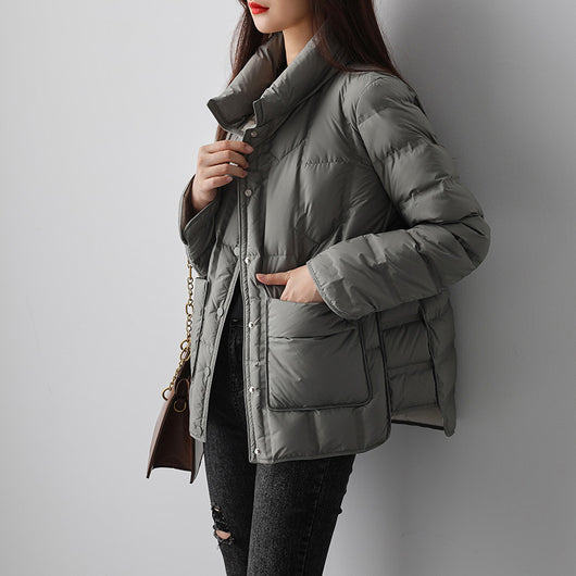 Chaqueta Casual de Plumón de Pato Blanco con Cuello Alto - Image 2
