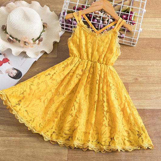 Vestido Infantil con Encaje Bordado, Tirantes y Espalda Decorativa - Image 5