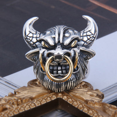 Anillo Cabeza de Toro Plata 925 Esterlina - Diseño Personalidad Audaz