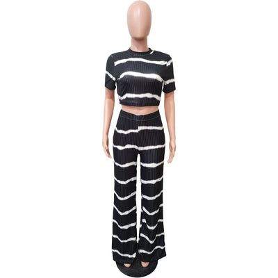 Traje de Pierna Ancha con Rayas Estampadas y Escote Hundido - Image 26