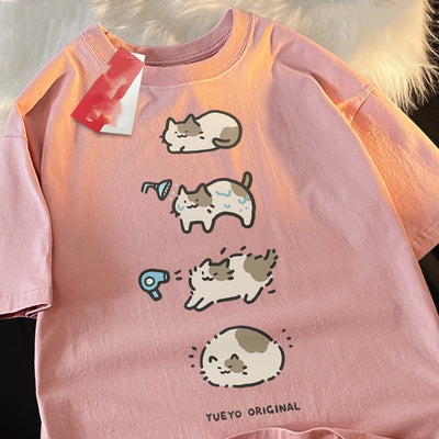 Playera Hombre Gato Baño Dibujo Animado Manga Corta Casual - Image 8