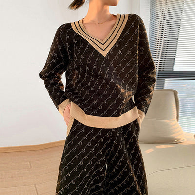 Conjunto de Pantalón Ancho y Suéter Tejido Jacquard para Mujer - Image 6
