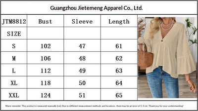 Blusa Cuello V con Mangas Volantes en Colores Sólidos - Image 22