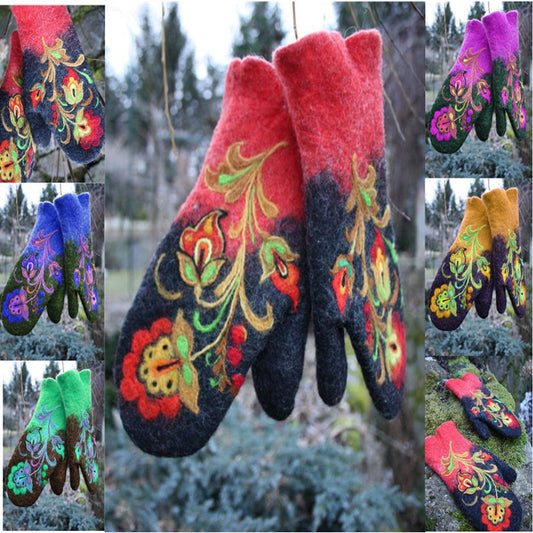Guantes Invierno Mujer Acolchados con Bordado y Bloques de Color