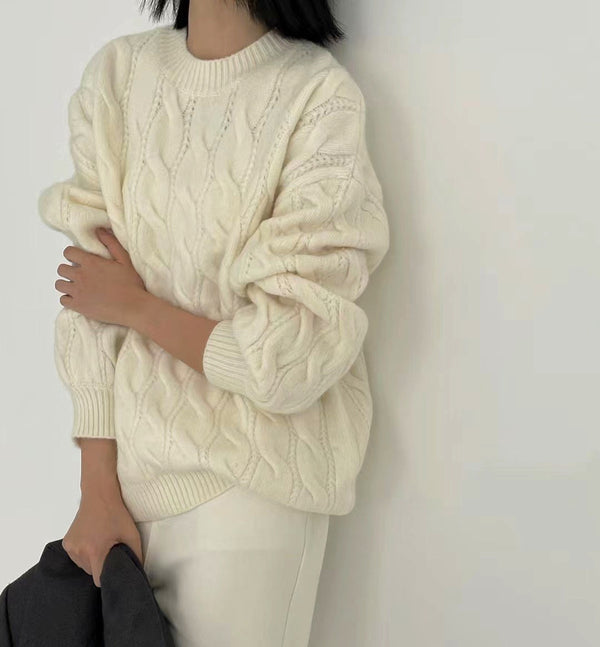 Suéter Tejido de Color Sólido con Estilo Retro para Mujer