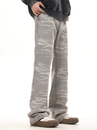 Jeans Rectos Desgastados a Mano Gris Mud con Rayas Retro - Image 5