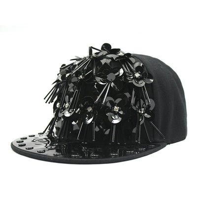 Gorra de Béisbol Hip Hop con Lentejuelas Florales y Visera Plana - Image 7