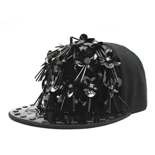 Gorra de Béisbol Hip Hop con Lentejuelas Florales y Visera Plana - Image 7