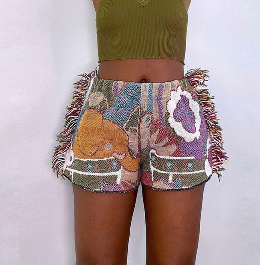 Shorts Casual Étnico Tweed con Bolsa de Borlas Estampada - Image 3
