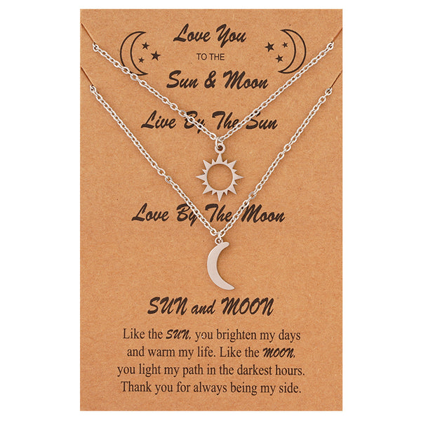 Collar de Clavícula Sol y Luna en Acero Inoxidable - Juego de 2 Piezas - Image 3