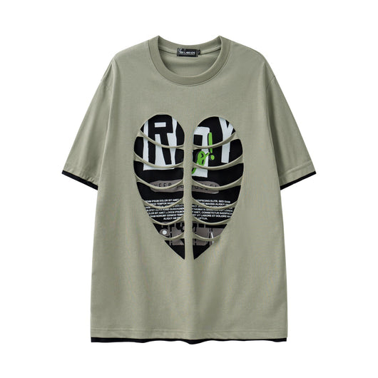 Camiseta Suelta con Detalles Rasgados y Costuras Decorativas - Image 3