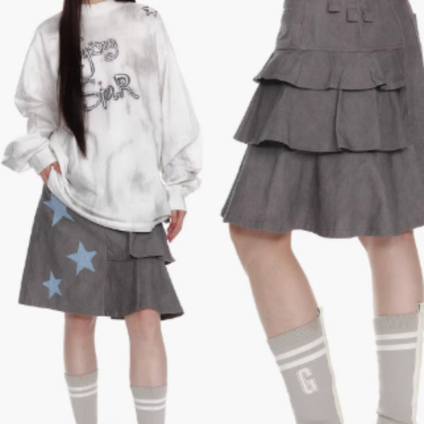 Falda Plisada de Patchwork Cuadros Burbuja y Estrellas para Mujer