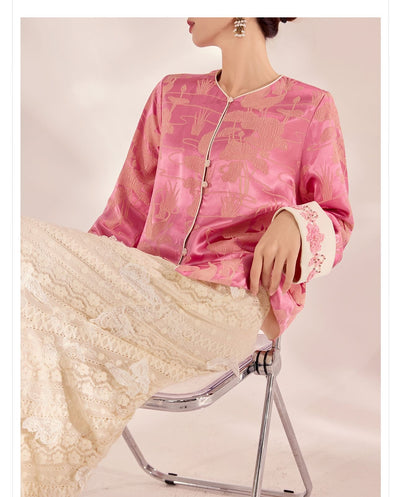 Blusa Retro Estilo Chino con Bordado de Cuentas en Seda Mulberry - Image 13