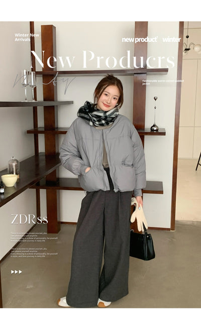 Chaqueta Acolchada Gris Corta para Mujer Talla Grande - Image 13