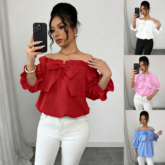 Blusa Cuello Barco con Volantes y Detalle de Moño
