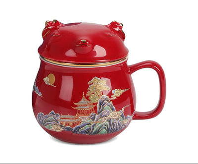 Taza de Té Cerámica Ciudad Prohibida con Tapa - Separador de Infusiones - Image 39