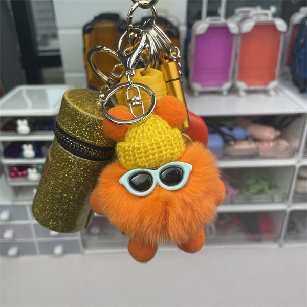 Set de Pulsera Llavero con Bolsa de Bolas de Pelo - Accesorios 4 en 1