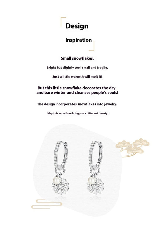 Aretes de Plata S925 con Perla y Diseño de Copo de Nieve - Image 7