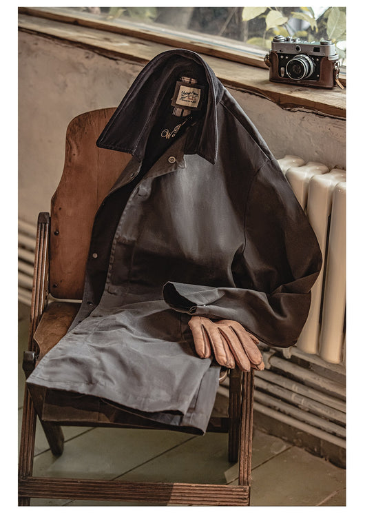 Abrigo Impermeable de Lana Encerada Estilo Británico Marrón - Gabardina Retro para Hombre - Image 22