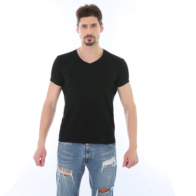 Playera Casual de Cuello V Hombre - Colores Sólidos
