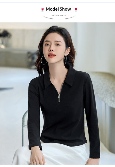 Polera Minimalista Slim Fit con Cierre de Medio Largo para Mujer - Image 18