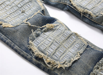 Jeans Slim Fit Azul Retro con Parches para Hombre - Image 14