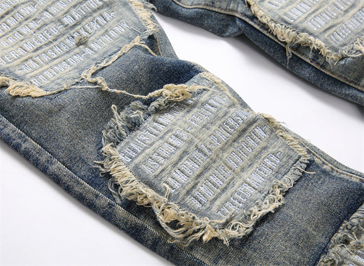 Jeans Slim Fit Azul Retro con Parches para Hombre - Image 14