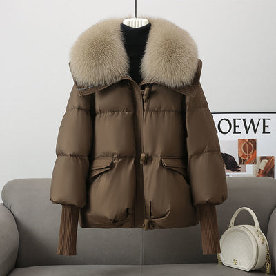 Abrigo Acolchado de Plumón con Cuello de Piel para Mujer - Chaqueta Corta Térmica Invierno - Image 9