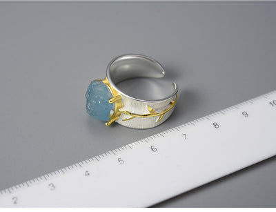 Anillo de Plata 925 con Aguamarina y Hoja para Mujer - Image 10