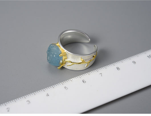 Anillo de Plata 925 con Aguamarina y Hoja para Mujer - Image 10