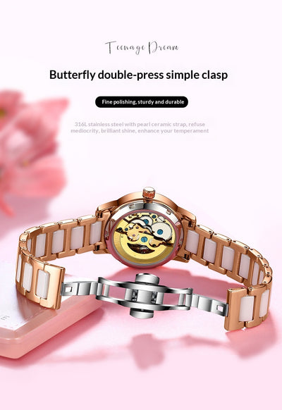 Reloj Automático para Mujer Deyi Bird Rojo Vino con Diseño Calado - Image 7