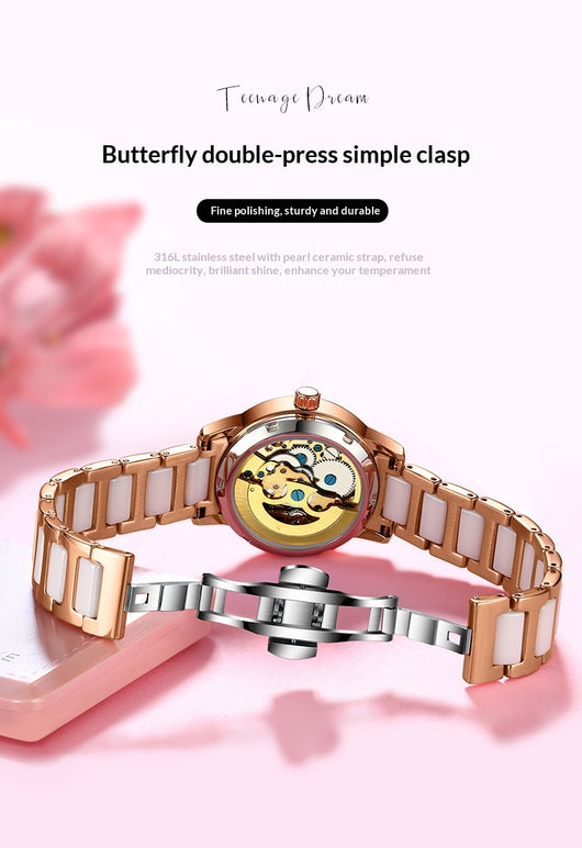Reloj Automático para Mujer Deyi Bird Rojo Vino con Diseño Calado - Image 7